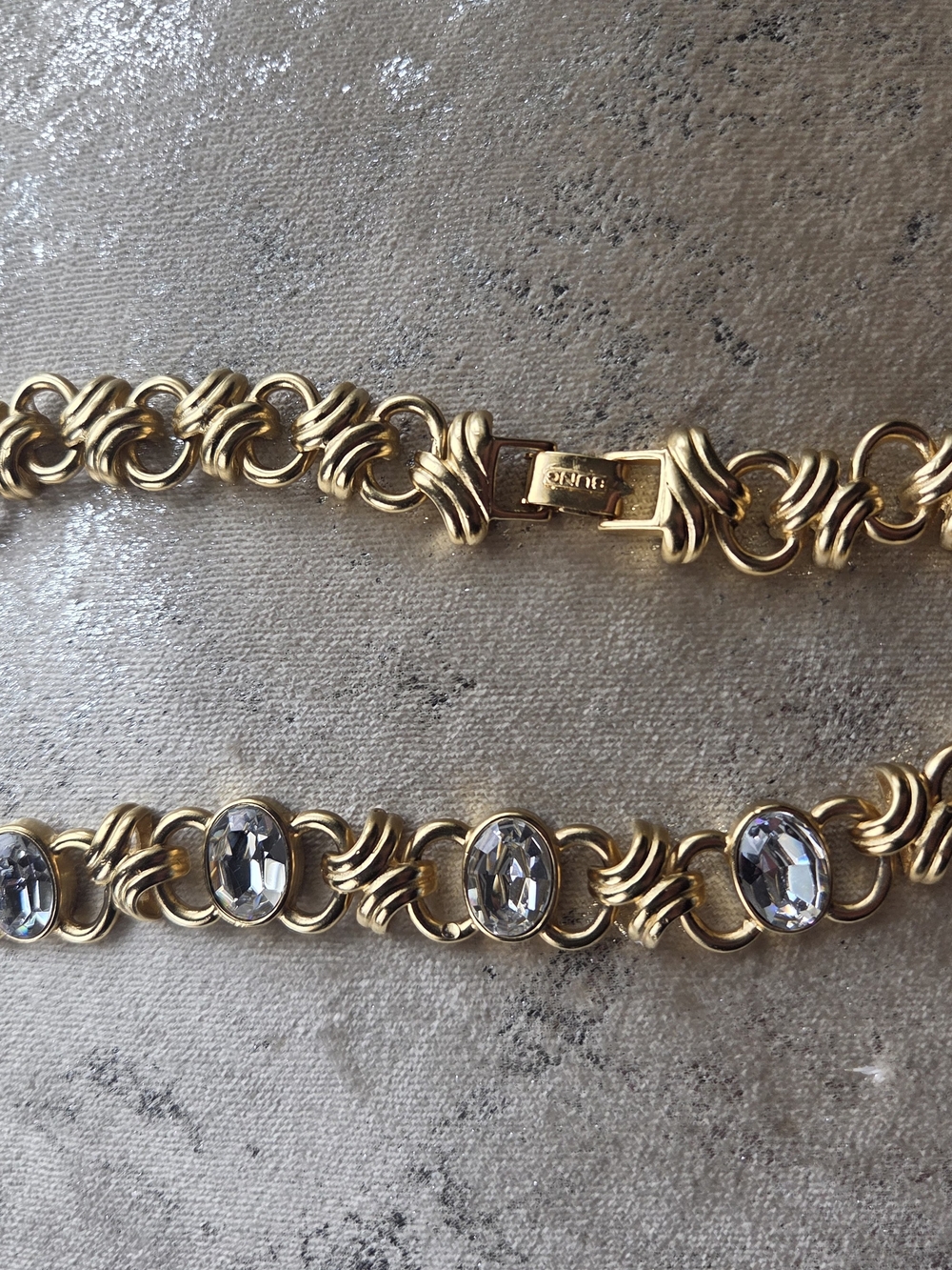 ALFRED SUNG Gold Tone Necklace with Clear Crystal Ovals
